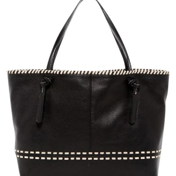 New Cole Haan Brynn Black Sand Shell Leather Tote